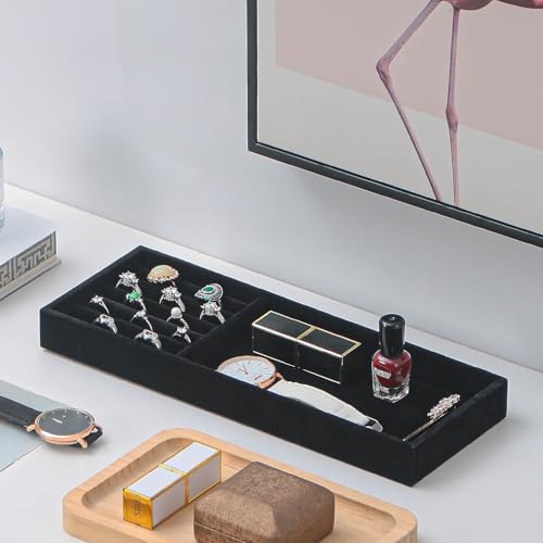 2Pcs Desk Drawer Storage Tray, Nightstand Organizer Tray, Necklace Bracelet Ring Earring Jewelry Display Tray, Grid Table Organizer Holder Tray for Sunglass, Phone, Watch, Perfume (2 grid)/Black - color: Black, size: 2 Grid