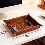 Leather Valet Tray for Best Dad – Personalized Engraved Catch All Tray with Custom Name or Initials – Unique Leather Organizer Gift for Father’s Day, Birthday, or Christmas from Daughter, Son, or Wife - style: Best Dad