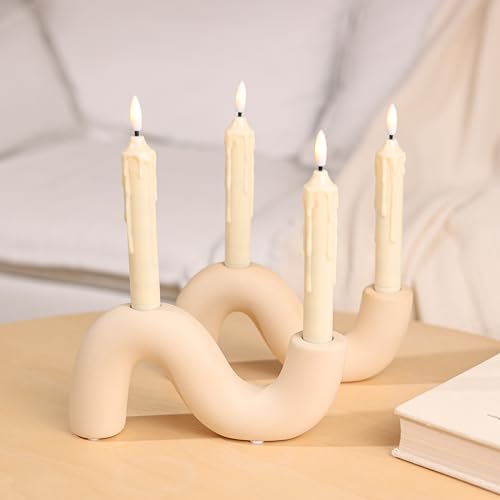 Ceramic Candle Holder Set of 2,Modern Taper Candlestick Holder for Dining Table Living Room Wedding Decor,White Candelabra for 2 Taper Candles