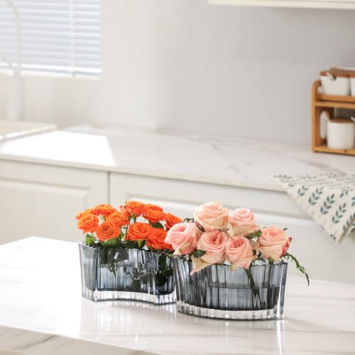 MCMCNCUIU Crystal Vases for Centerpieces, Flower Vases for Wedding Centerpieces, Black Glass Vase for Flowers, Curve Small Vase for Living Room, Bedroom, Kitchen, Dining Table, Set of 2 - color: Black