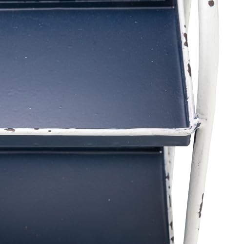 Creative Co-Op Heavily Distressed 3-Tier Metal Tray with White Frame & Rim, Navy - color: Navy