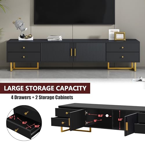 Modern TV Stand with Drawers for TVs up to 75'', Media Console Storage Cabinet Entertainment Center Furniture for Living Room Bedroom, Gold Metal Legs, 70.9-Inch, Black - color: Black