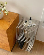 304 Stainless Steel Side Table,Square Geometry Retro Side Table Linear Metal End Table,Wire Cube Storage Rack, Book Stackable, Stainless Steel Coffee Table，Multi-Purpose Accent Table