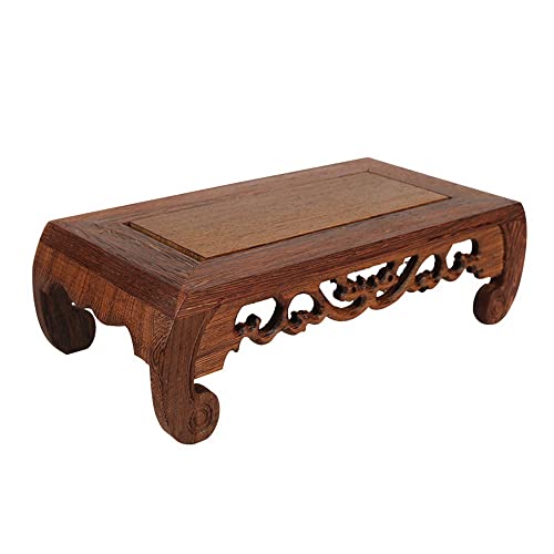 GOLDY&WENDY Oriental Furniture Display Stand Wooden Rosewood Carved Base Rectangular Vase Plant Antique Pedestal - size: 9.3x4.5x2.8 in