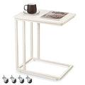 VASAGLE End Table, C Shaped TV Tray with Metal Frame Rolling Casters for Coffee Laptop Mobile Tablet, Industrial Side Table for Living Room Bedroom, 19.7 x 13.8 x 23.6 Inches, Cream White ULNT050W77 - color: Cream White