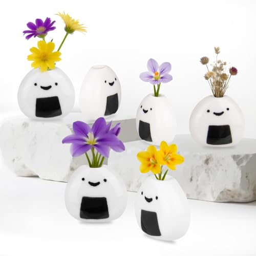 Mini Vases for Flowers 6PCS Mini Vase Ceramic Flower Vase Cute Rice Ball White Small Vase Set for Dry Flowers