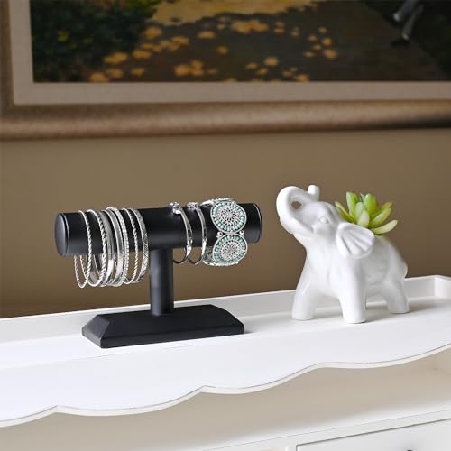 MOOCA 2 Pcs Black Deluxe PU Faux Leather Jewelry Holder Organizer, Wooden Bracelet Holder Stand, T-Bar Display Stand, Jewelry Organizer Stand for Bracelets, Bangles, and Watches - color: Black Faux Leather, 2 pieces