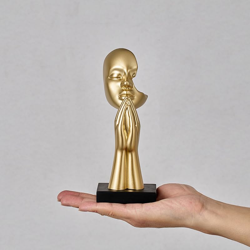3-Piece Set of Thinker Statues, Gold and Silver Black Abstract Art Meditation Prayer Sculptures, Modern Home Decoration, Desktop Decoration, Home or Office Decoration Art Gifts (Gold) - color: Gold