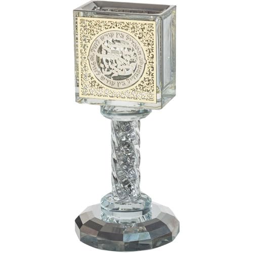 Crystal Havdalah Candle Holder 13 cm with Plaque - color: Crystal Havdalah 1