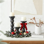SWALLOWLIVING Rustic Farmhouse Wood Pillar Candle Holder Set of 3 for Candlestick, Black - color: Black