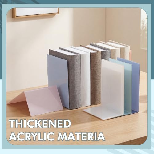 6 Pack Acrylic Bookends, Thickened Colorful Book Ends for Shelves, Assorted Colors, Stable Non-Slip Book Stoppers for Home Office Classroom Organization(Morandi Colors) - color: Morandi Colors