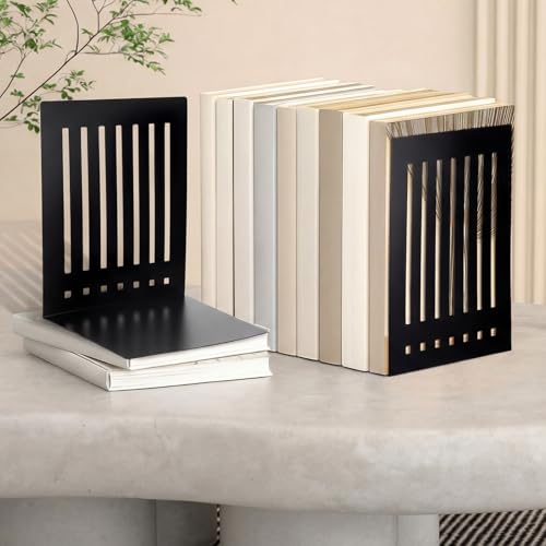 4 Pcs 10 Inch Heavy Duty Bookends Non-Skid Base Large Heavy Duty Book Ends Stopper for Office Books Vinyl Records Shelves Binders (Black) - color: Black, size: 10 Inch