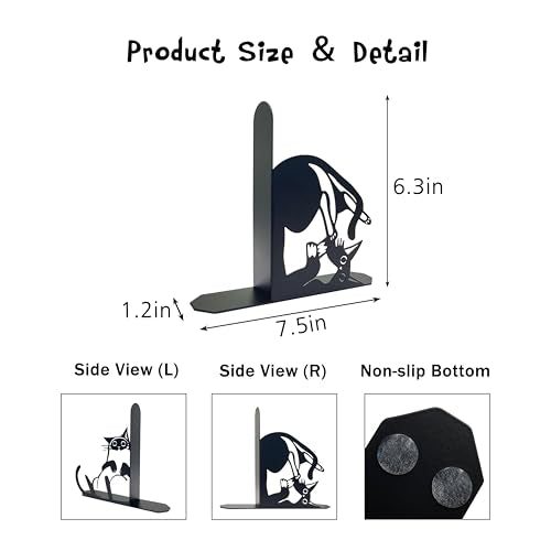 Cute Cat Metal Bookends Cat Book Ends for Shelves Bookshelf Decorative Objects Home Office Desk Bookshelf Decor Cat Lover Gifts for Women