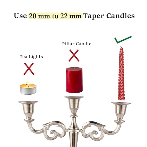 Rely+ 3 Arm Candelabra Taper Candle Holders Decorations Indoor Kitchen Décor Table Candles Candlestick Candelabra Centerpiece (Silver) - color: Silver, size: 3 Arm