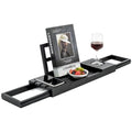 Utoplike Bamboo Bathtub Tray Black, Adjustable Bath Caddy Table for Tub, Bathroom Organizer with Book Tablet Wine Glass Cup Towel Holder - color: 19.8-33.5 in Black