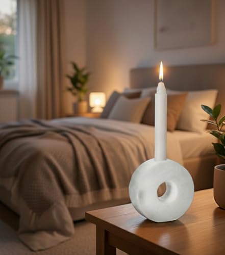 Marble Candle Holder Set of 2 White Taper Candles Holder for Table Decorations, Living Room & Home Decor, Candlestick Holders for Pillar Candles Sticks, Centerpieces & Gifts - color: White