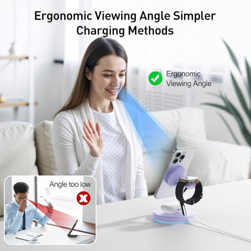 New 3 in 1 Charging Station for Apple Compatible with Magsafe Charger Stand for iPhone 17 16 15 14 13 12 Wireless Charging Station for AirPods Wireless Charger for iWatch Series - color: Purple