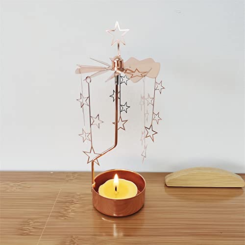 kingnero Rotary Candle Holder Spinning Candleholder Tea Light Candle Powered Carousel Small Gift (Rose Gold Star)