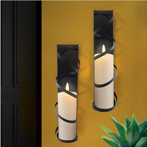 Lily's Home Metal Spiral Wall Candle Sconces Set of 2. Elegant Wall Decorations for Living Room, Bedroom, Hallways and Farmhouse - Perfect for Fireplace Mantel Decoration. for 3" Dia Pillar Candles - color: Metal Spiral