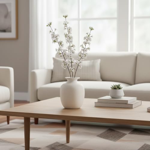 Rustic Farmhouse Vase for Pampas Grass, Beige Ceramic Vase for Flowers, 7 Inch Boho Vases for Home Decor, Aesthetic Desk, Night Stand, Book Shelf Decor - color: Beige
