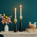 Rely+ Black & Gold Taper Candle Holders Set of 2 – Modern Metal Candlestick Holders for Dining Table Centerpiece, Home Décor, Wedding & Party Decorations