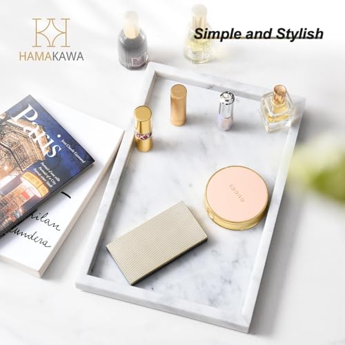 Large Bathroom Vanity Tray, Real Natural Marble Tray 12 inch, Carrara White Stone Toilet Tank Trays, Modern Dresser Trays, Countertop Organizer for Kitchen Counter, Soap Dispenser - color: Carrara White 12-in Rect