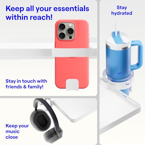BedShelfie Bedside Shelf for Dorm Room Bunk Bed & Top Bunk, College Dorm Room Essentials, Bedside Caddy, Clip on Floating Tray, Bed Side Table Storage, Loft Nightstand Decor - Dorm Essential, White - color: White, size: DormEssential (15.1 x 10.5 inches)