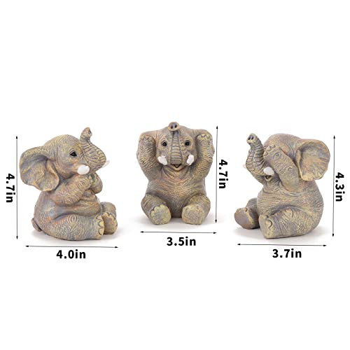 Cute Set of 3 Elephant Statues Home Décor Cool Elephant Figurines for Shelf, Living Room Bedroom Office Desktop, Bookshelf, Animal Sculptures Gifts,Small Decor Accents Items for Women - color: Yellow-3