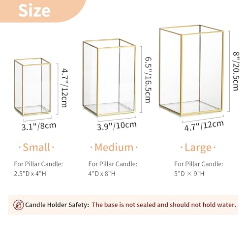 NUPTIO Candle Lantern for Wedding Centerpiece: 18 Pcs Clear Hurricane Glass Pillar Candles Holder with Gold Frame Bulk Decorative Candle Lanterns for Christmas Dining Table Decor 8.1 & 6.5 & 4.7 inch - color: Gold, size: 8.1 & 6.5 & 4.7 inch H - 18 Pcs