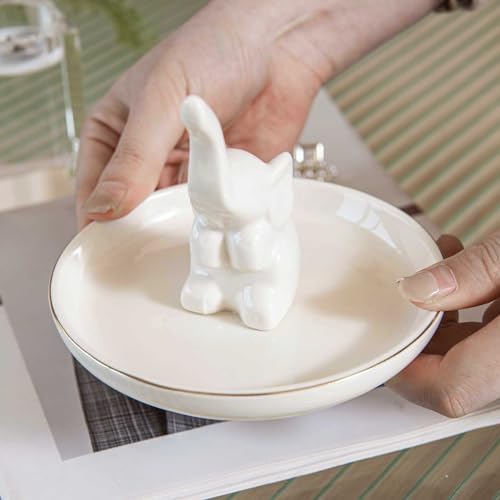 Elephant Ring Holder Dish, Ceramic Jewelry Tray Trinket Dish for Necklace Keychain Organizer, Cute Funny Birthday Wedding Mothers Day Gift for Women Friends Girls - style: White Elephant