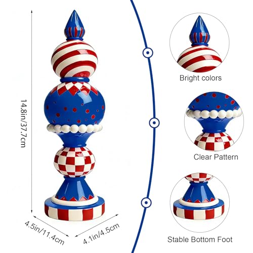Patriotic Decorations, 14.8" H Large Resin Red White Blue Checkered Memorial Day 4th Of July Americana Sculpture Gifts, Independence Day Indoor Table Centerpieces Mantel Shelf Desk Home Decor - color: Red White Blue