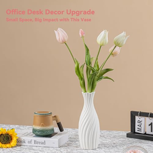 White Ceramic Vase with Swirl Texture - 10" Unique Flower Vase for Pampas Grass & Centerpieces, Decorative Boho/Farmhouse Vase for Living Room, Office Desk & Housewarming Gift (for Her/Yourself) - color: Swirl Texture