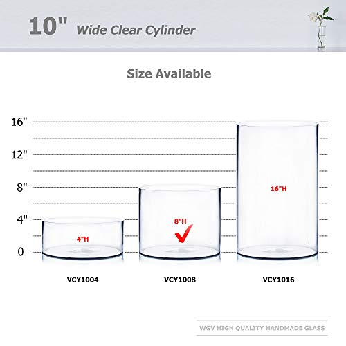 WGV Cylinder Vase, Width 10", Height 8", Clear Wide Large Diameter Flower Glassware, Floral Container, Planter Terrarium for Wedding Party Event, Home Accent Decor, 1 Piece - size: 10"x8"H
