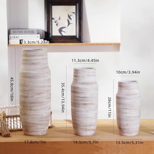 ALMA 11 inch Tall Cream and Beige Vase for Modern Living Room Decor, Wide Mouth Large Vase for Flower Bouquets, Ceramic Table Vases for Boho Room Decor, Modern Farmhouse, French Country Style - color: Cylinder-2-white-11"