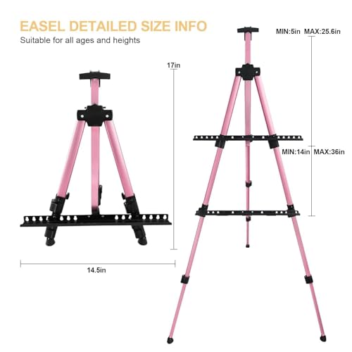 RRFTOK Artist Art Painting Easel Stand, Aluminum Metal Adjustable Easel for Painting Canvases Height from 17 to 66 Inch,Carry Bag for Table-Top/Floor Drawing,Painting and Displaying(2pack,Pink) - style: 66Pink 2-pack
