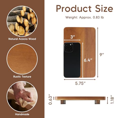 Small Acacia Wood Bathroom Tray Pedestal Stand Farmhouse Kitchen Decor Decorative Wooden Riser Soap Dish Sponge Holder for Vanity, Counter, Sink, 9" x 5.75" - size: 9" x 5.75" x 1.18"