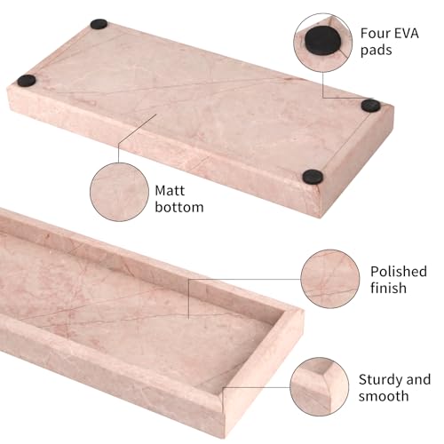 Marble Bathroom Vanity Tray, Natural Luxury Vanity Home Kitchen Bathroom Table Tray, Stone Decorative Countertop Dresser Trays for Key Coffee Perfume Jewelry Makeup (Pink/Cream Rose, 12"x 5" x1.2") - color: Pink/Cream Rose, size: 12" x 5" x 1.2"