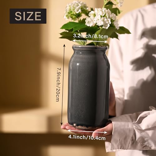 VICTOR & TERESA Rustic Blue and Grey Vase for Home Decor, Ceramic Vases for Flowers, Modern Farmhouse Decorative Vases for Pampas Grass,Table Accent, Mantel, Living Room,Bookshelf, Centerpieces, 8'' - color: Blue and Grey, size: Medium-8''