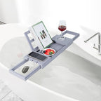 Utoplike Bathtub Tray Caddy Bamboo, Grey Bath Table for Tub Adjustable, Bathroom Organizer with Book Tablet Wine Glass Cup Towel Holder - color: 19.8-33.5 in Grey