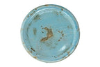 Creative Co-Op Large Distressed Blue Terracotta Pillar Candle Holder - color: Blue, size: 5.5" W x 6.5" H