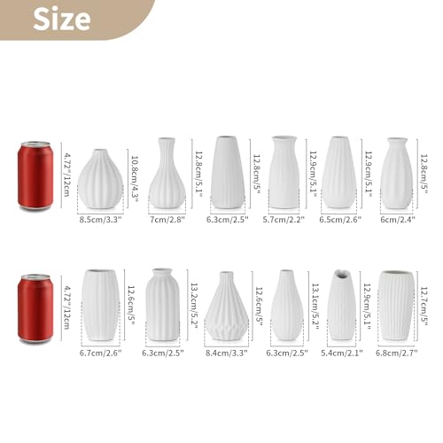 White Ceramic Vase for Table Decor: NUPTIO Small Bud Vases for Flowers - Set of 12 Centerpiece Table Decorations for Wedding Dining Room Christmas Home