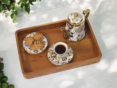 Vesta Homes Acacia Wood Serving Tray for Home/Kitchen/Restaurant/Office Organizer/Dining Table | Premium Serving Trays | 38 x 25 x 5 cm | Handcrafted in India - size: 15" x 9.8" x 2" (Single Tray)