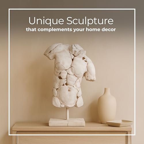 Resin Male Torso Sculpture – Contemporary Figurine, Accent for Bookshelf Styling, Coffee Tables, Shelves or Entryways – Artistic Home Decor Object for Living Room or Office - 25", White - color: White