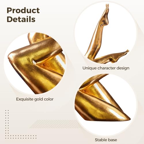 Gold Abstract Human Figure Yoga Sculpture, Modern Resin Home Decor Accent, Aesthetic Shelf Art for Living Room Office, Unique Decorative Ornament