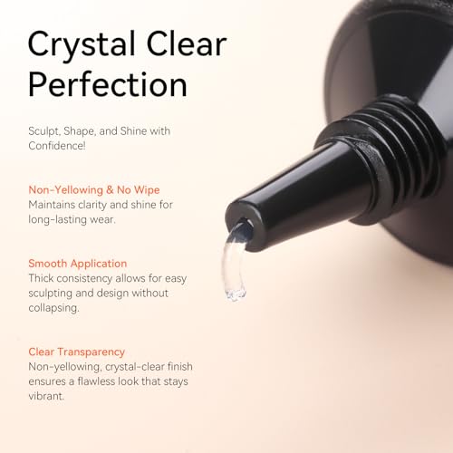 Makartt 3D Nail Sculpting Gel: Clear No Wipe Formula for Embossed Nail Art, Chrome Powder & Rhinestones, Thick UV LED Cured Glue for DIY and Salon, 15ml - color: A01-Clear