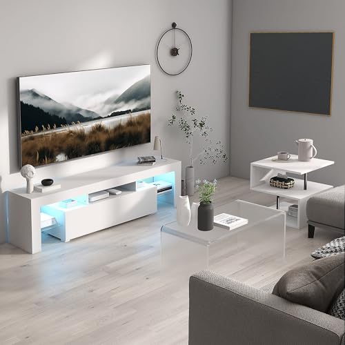 HOMCOM 20" Modern End Table, Accent Side Table, S-Shaped Coffee Table with Storage Shelf and Steel Poles, White - color: White