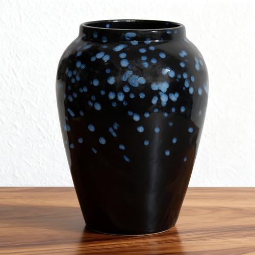 6” Tall Ceramic Vase for Home Decor, Heavyweight Speckled Ceramic Flower Vase for Farmhouse Centerpieces, Modern Table Mantel Shelf Decor, Perfect for Fresh or Artificial Flowers (Black) - color: Black