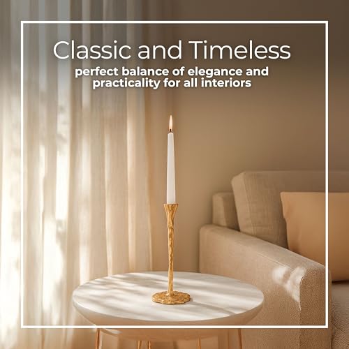Sculpted Metal Candle Holder with Base – Abstrac Aluminum Decorative Taper Candle Holders – Metalic Office and Home Decor Accents for Living Room & Bedroom – 11", Gold - size: 11.0" H