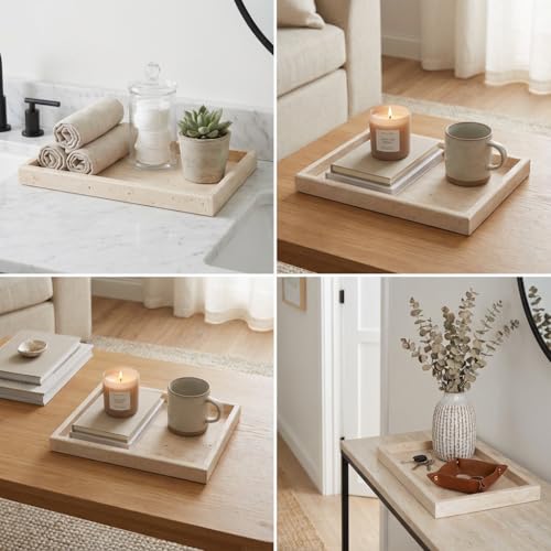 Handmade Natural Stone Decorative Tray, Polished Finish, Natural Marble Construction, Contemporary Style, Jewelry Tray, Luxury Lifestyle 11.8 x 7.87 x 1.18 Inches (Iran Holed Stone)