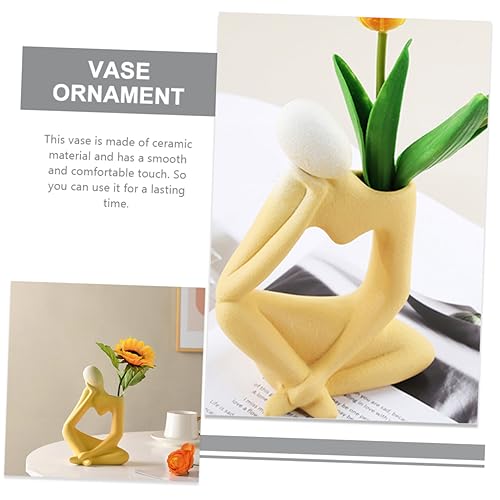 PRETYZOOM Minimalist Abstract Thinker Vase Ceramic Flower Pot for Home Decor Tabletop Decoration Modern Living Room and Office